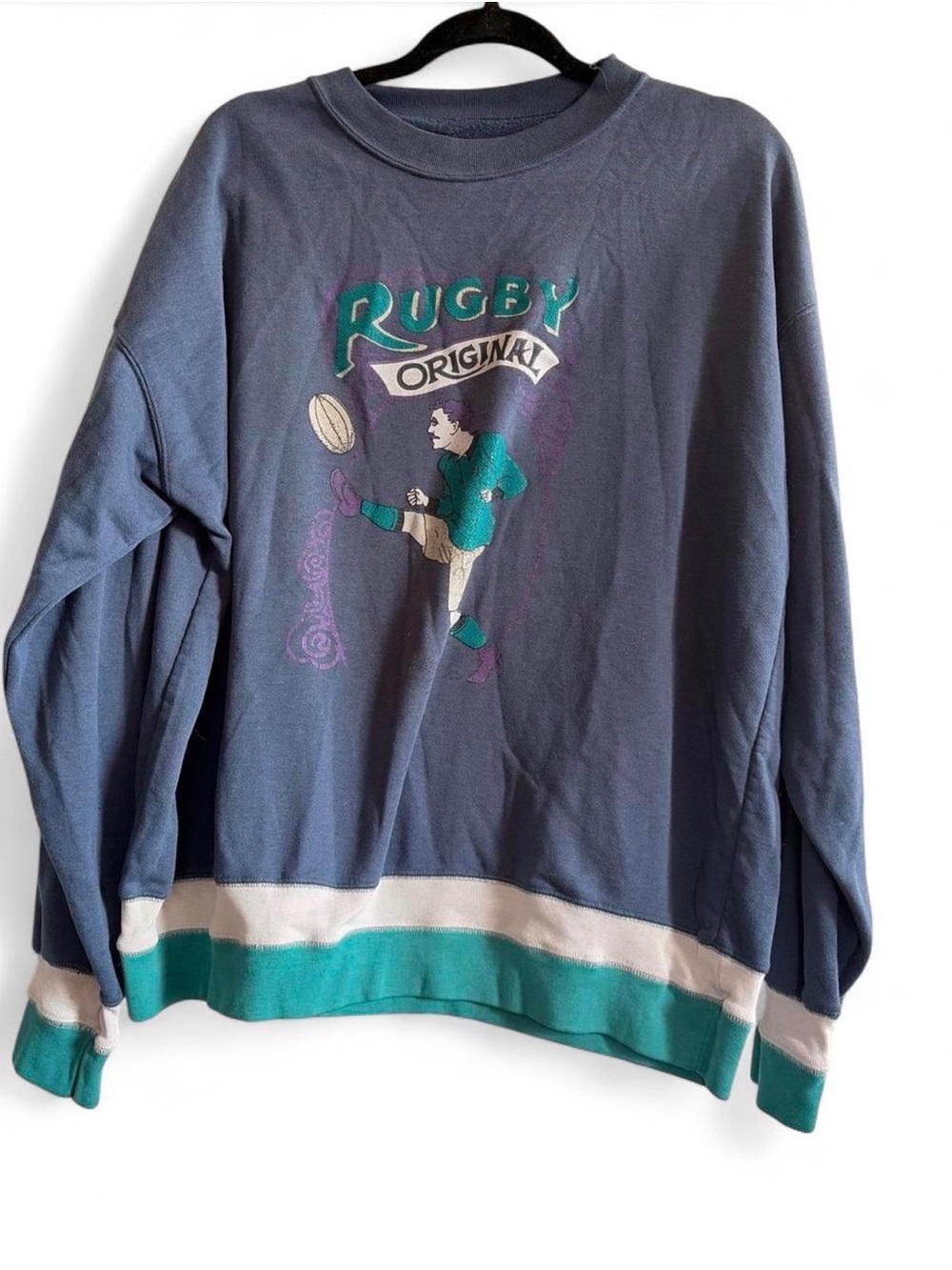 Vintage Cherokee Slate Blue Crewneck Sweatshirt with Teal and Cream Trim Large